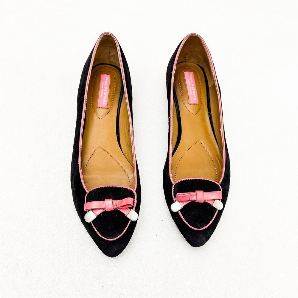 Isaac Mizrahi Suede Brown Pointy Toe Loafer Pink Leather Bow Size 8